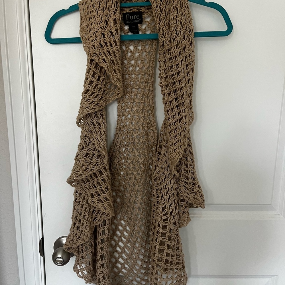 Anthropologie Pure Handknit Beige Open Knit Vest